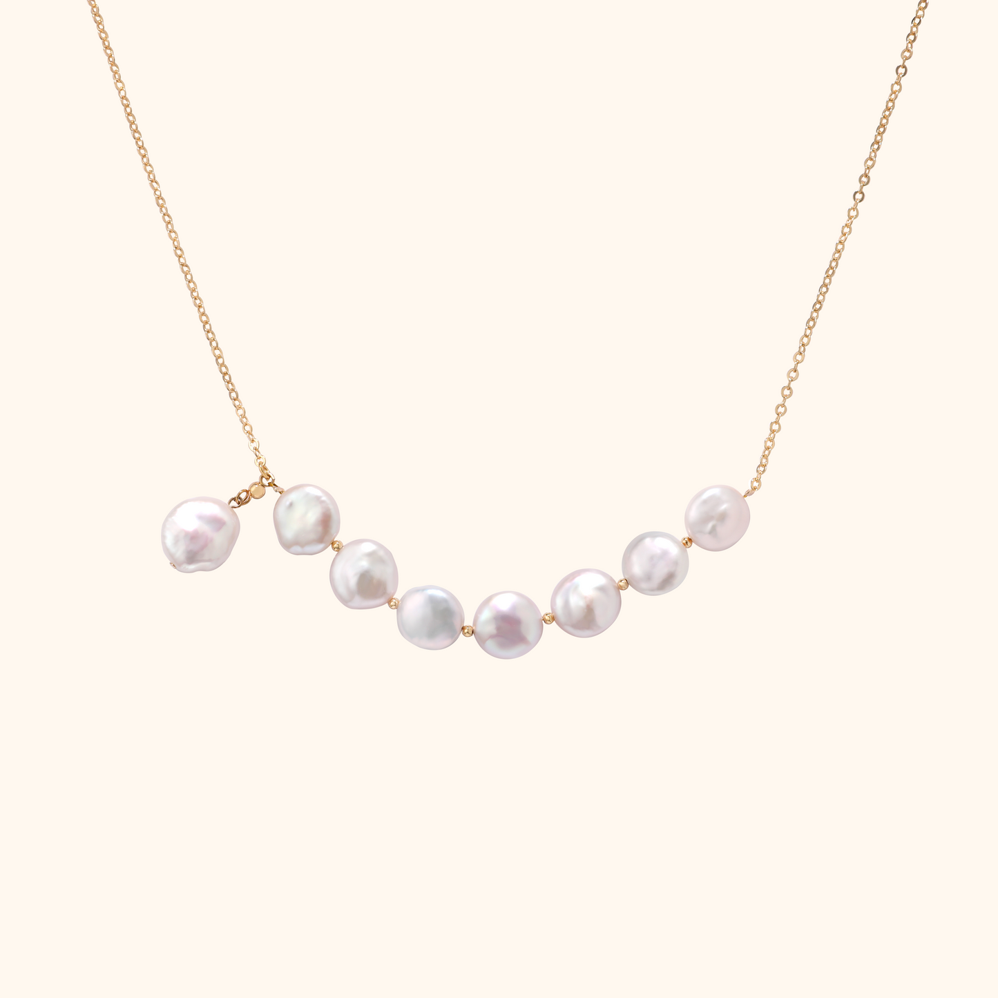 Button White Pearl Necklace Y Shape Baroque Pearl Link Necklace