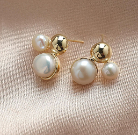 Simple Gold Pearl Earrings