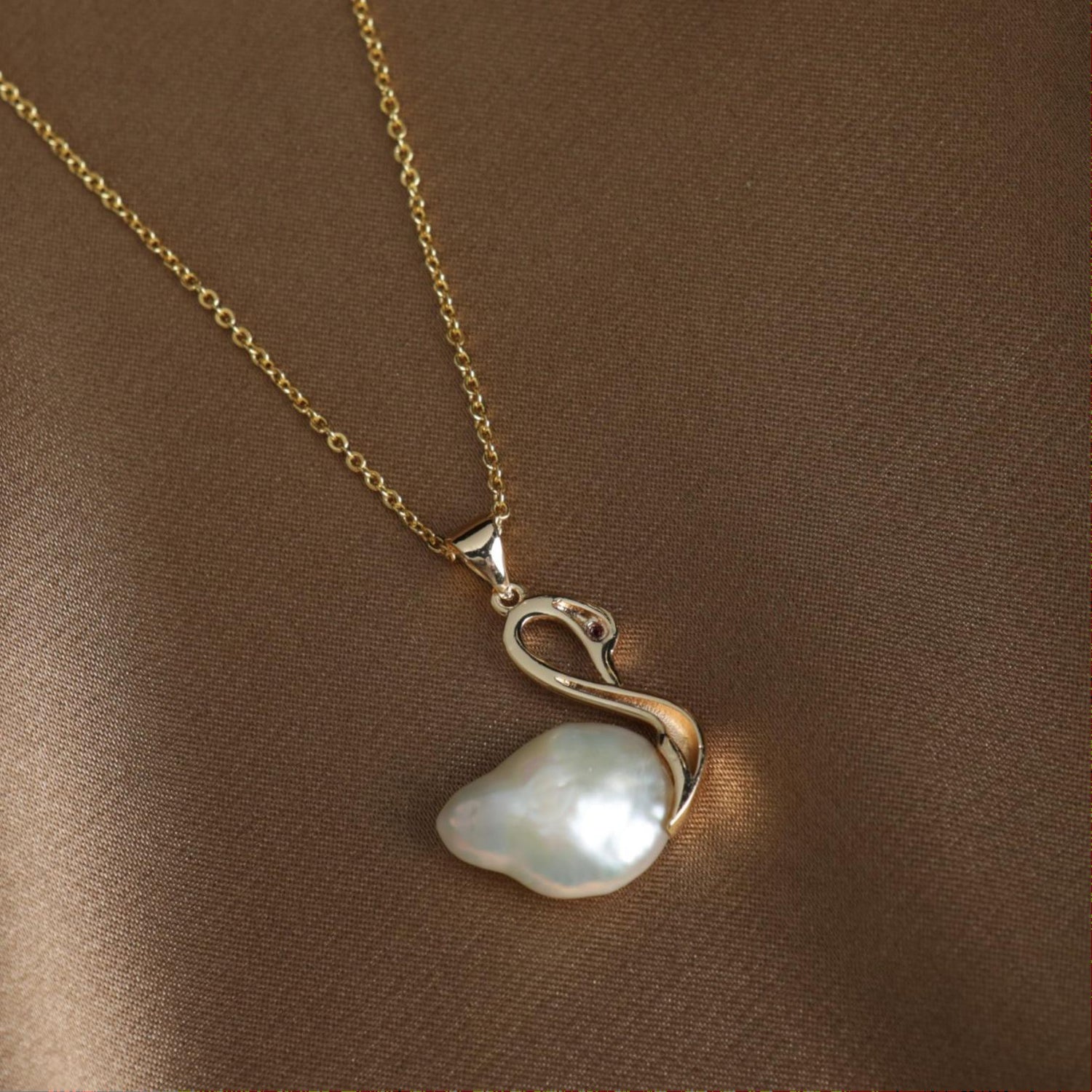 Swan Baroque Pear Pendant Necklace