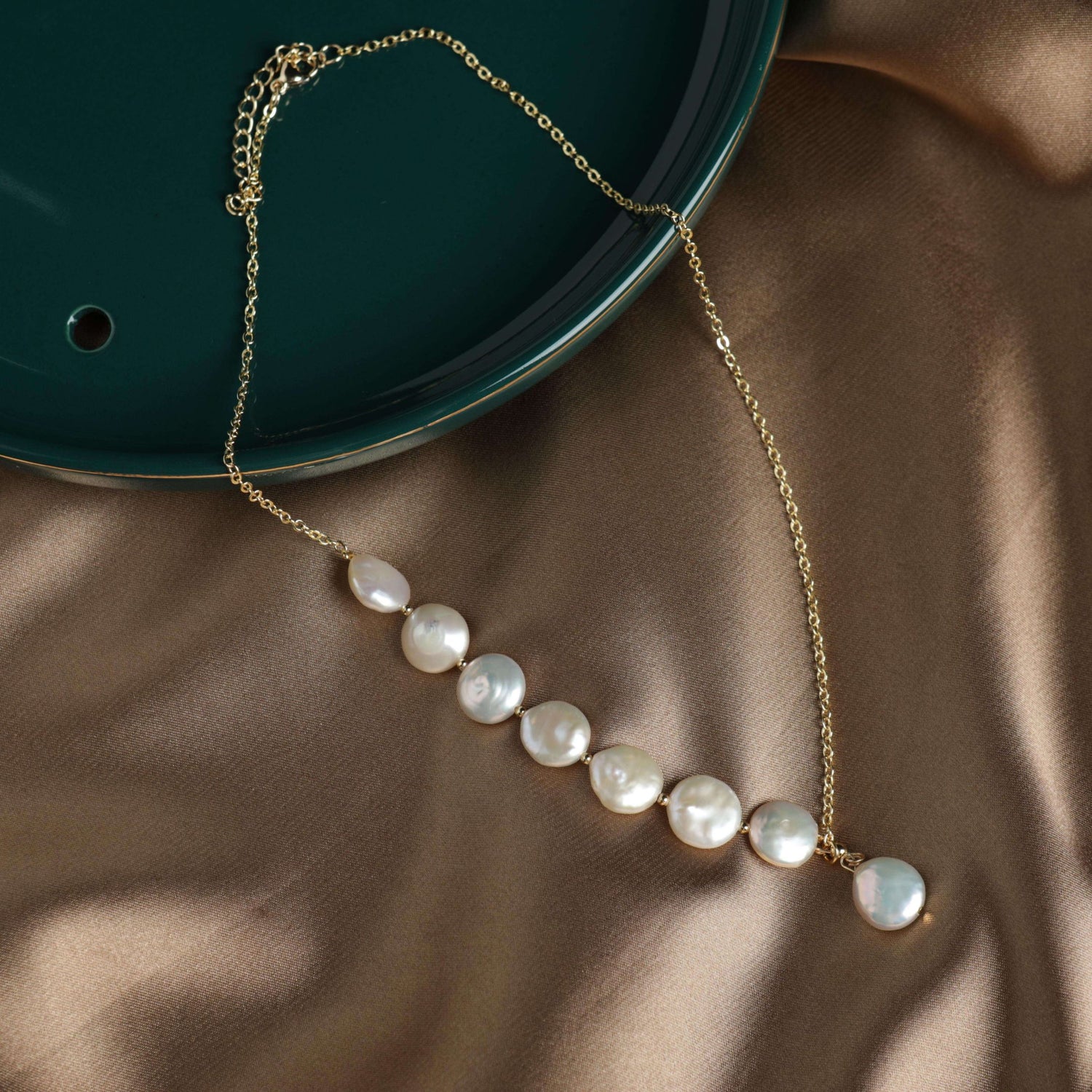 Button Pearl Necklace Y Shape Baroque Pearl Link Necklace