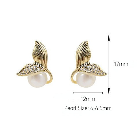 Designer New Trendy Mermaid Tail Pearl Studs Earrings Jewelry Lady