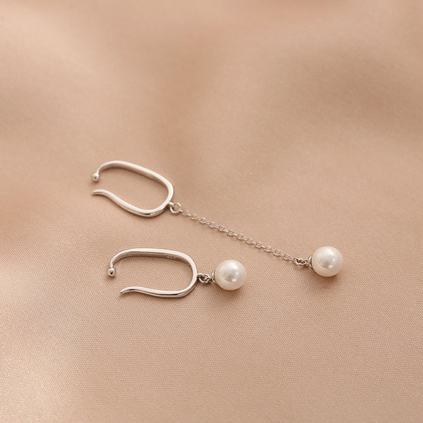 freshwater pearl Ear Clip No Piercing, asymmetric earrings