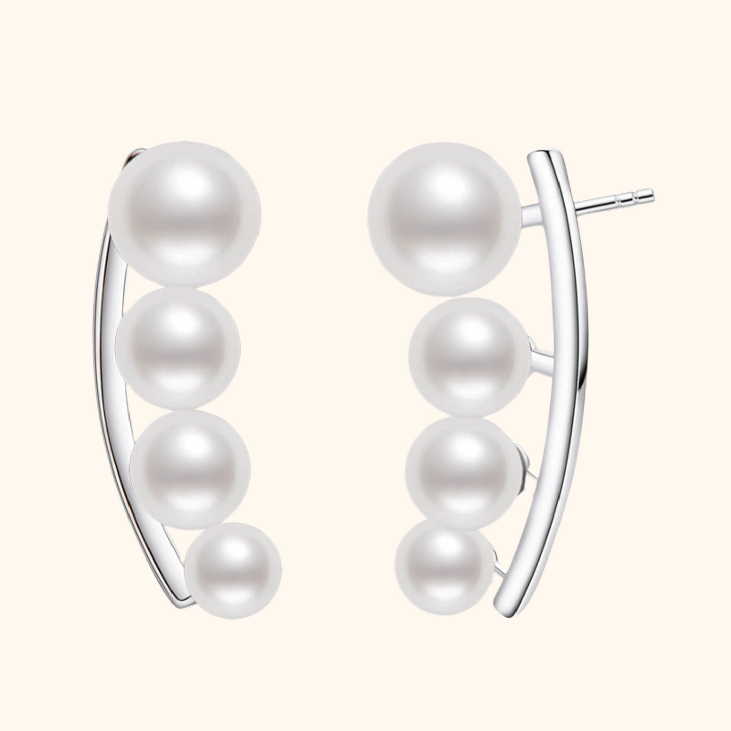 Freshwater Pearl Curved Earrings in S925 Silver