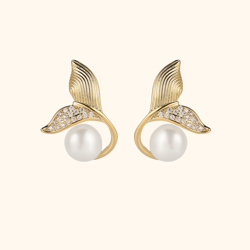 Mermaid Fishtail Pearl Studs Earrings