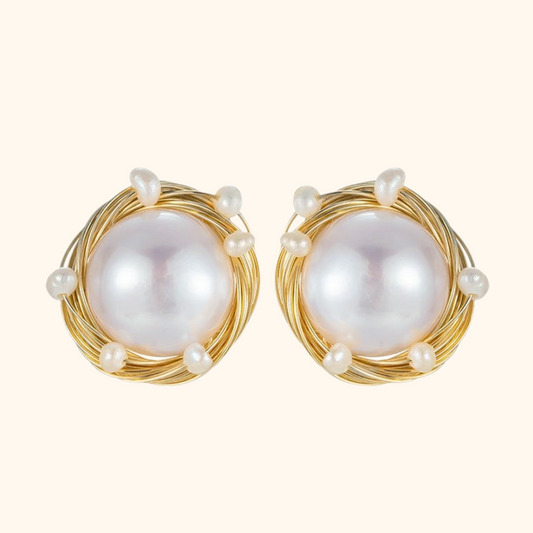 Handmade Winding Baroque Pearls Studs Earrings - Classic Pearl Studs Earrings