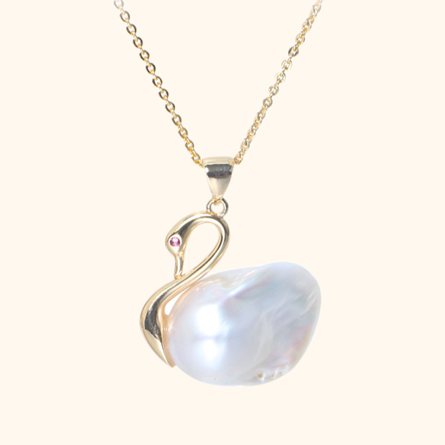 Swan Shaped Baroque Pearl Pendant Necklace